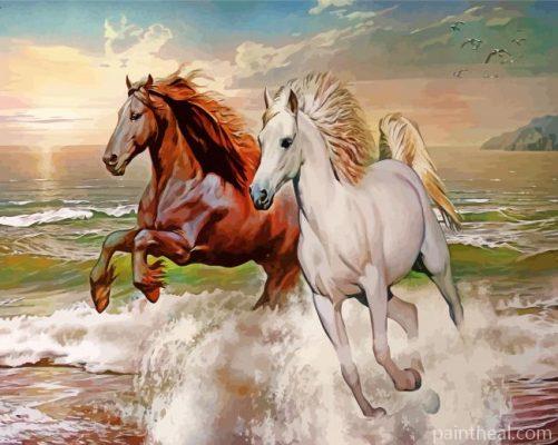 Running Horses In Sea Painting By Numbers Kits