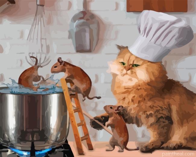 Chef Cat And Mice Painting By Numbers Kits