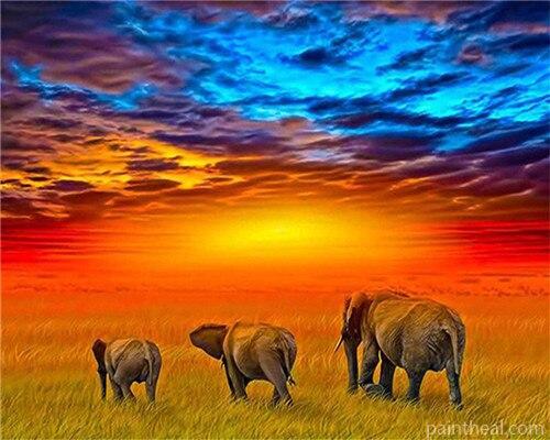 African Safari Elephant Painting By Numbers Kits