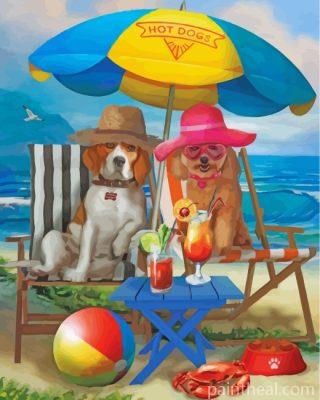 Dogs Couple In Beach Painting By Numbers Kits
