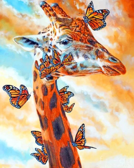 Giraffe And Monarch Butterflies Painting By Numbers Kits