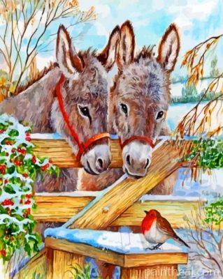 Donkeys And Robin Bird Painting By Numbers Kits