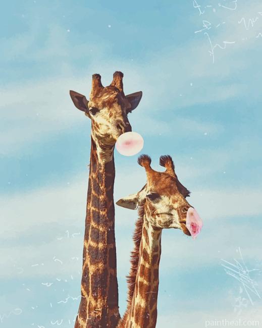 Giraffes Blowing Bubble Painting By Numbers Kits