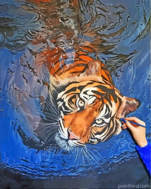 Tiger In The Water Painting By Numbers Kits