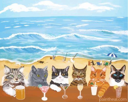 Cats In Beach Painting By Numbers Kits