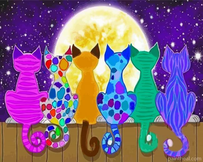 Colorful Night Cats Painting By Numbers Kits