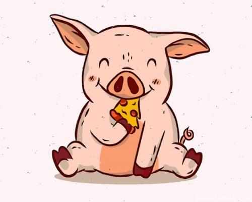 Little Pig Eating Pizza Painting By Numbers Kits