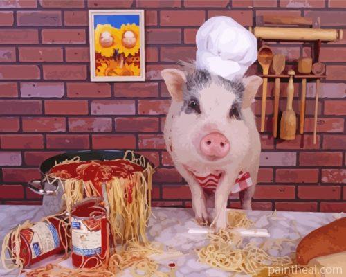 Pig Eating Spaghetti Painting By Numbers Kits