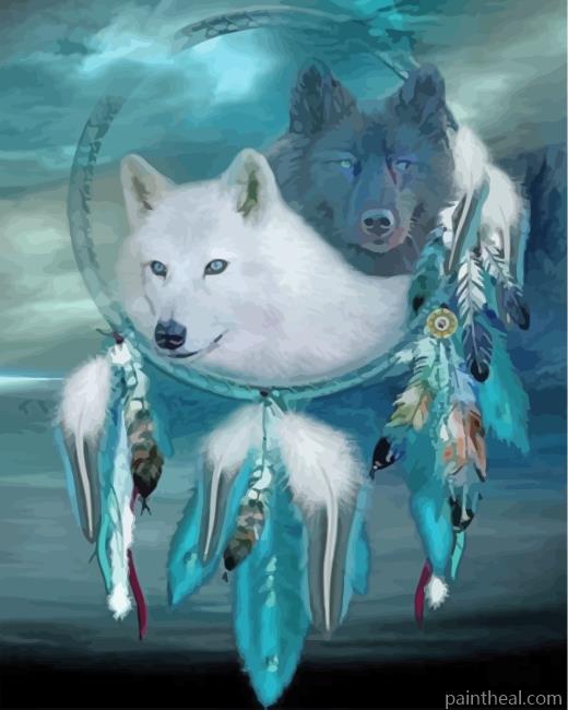 White And Grey Wolves Painting By Numbers Kits