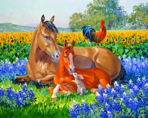 Horses And Rooster Painting By Numbers Kits