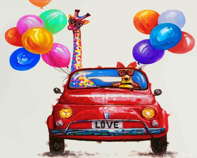 Giraffe And Dog In Car Painting By Numbers Kits