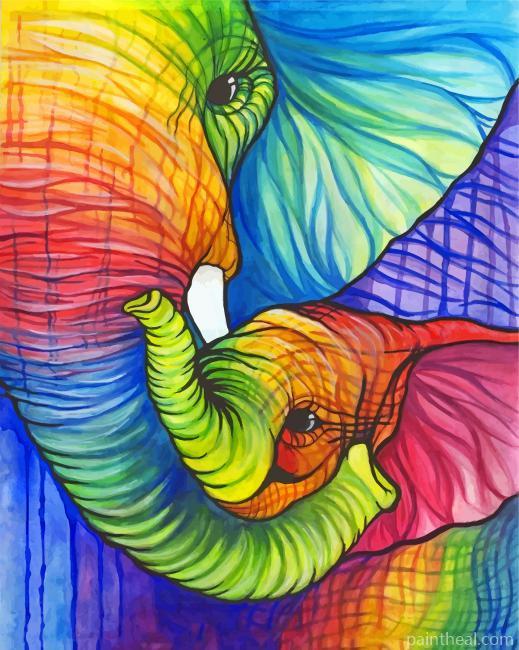 Colorful Elephant And Calf Painting By Numbers Kits