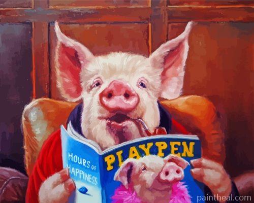 Pig Reading A Magazine Painting By Numbers Kits