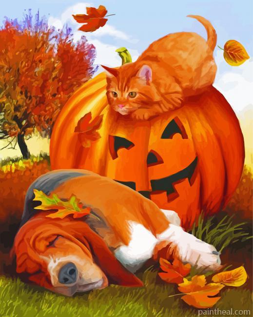 Basset Hound And Cat Painting By Numbers Kits