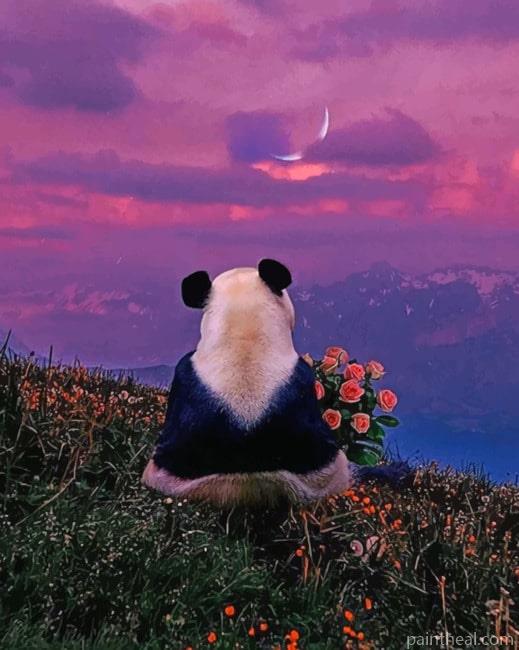 Panda Watching The Sunset Painting By Numbers Kits