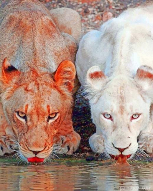 White And Brown Lions Painting By Numbers Kits