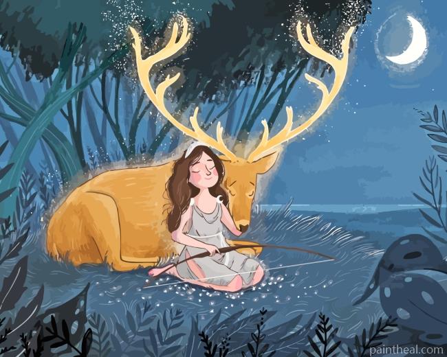 Anime Girl And Stag Painting By Numbers Kits