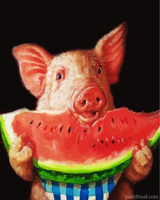 Pig Eating Watermelon Painting By Numbers Kits