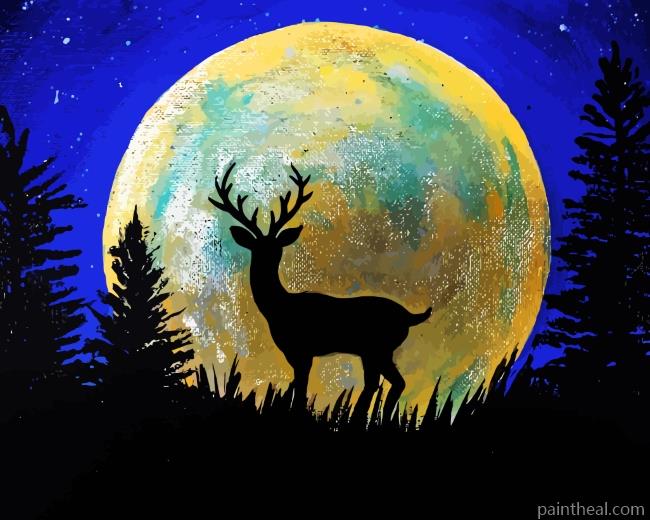 Stag Silhouette Moonlight Painting By Numbers Kits