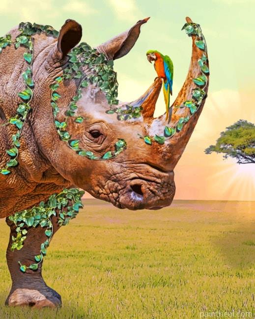 Macaw Bird And Rhino Animal Painting By Numbers Kits