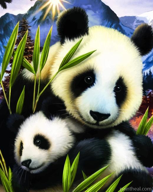 Mommy And Baby Panda Painting By Numbers Kits