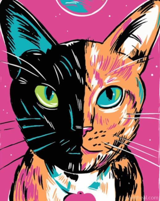 Two Faced Cat Illustration Painting By Numbers Kits