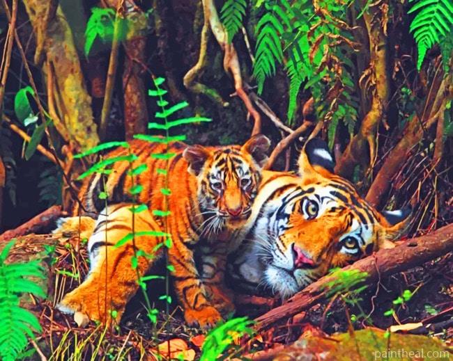 Tiger Mom And Cub Painting By Numbers Kits
