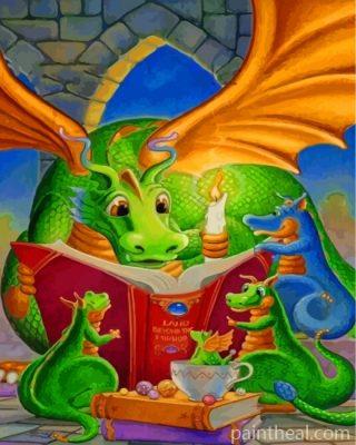 Dragon Reading A Story To His Babies Painting By Numbers Kits