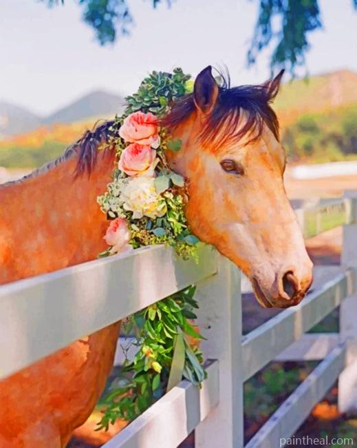 Horse With Flowers Crown Painting By Numbers Kits