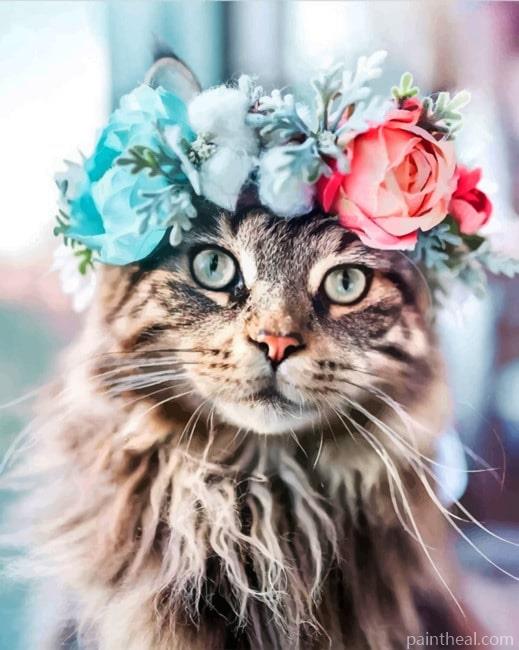 Cat With Flowers Crown Painting By Numbers Kits
