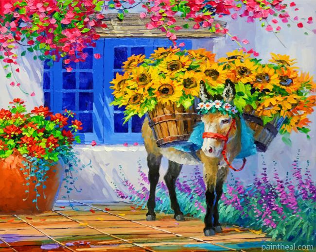 Donkey And Sunflowers Painting By Numbers Kits