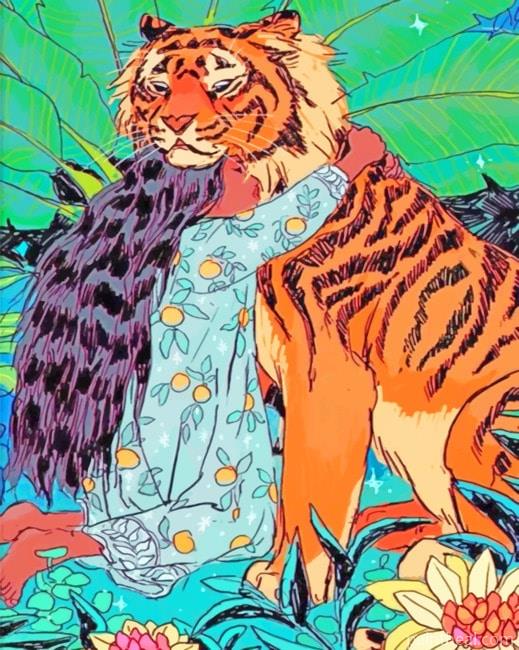 Girl With Tiger Illustration Painting By Numbers Kits