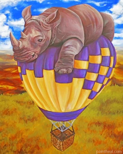 Rhino On Hot Air Balloon Painting By Numbers Kits