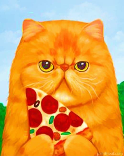 Cat Eating Pizza Painting By Numbers Kits