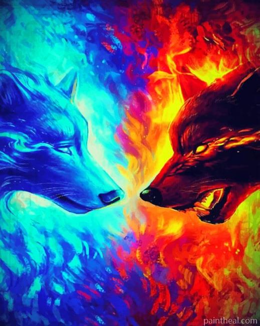 Fire And Ice Wolves Painting By Numbers Kits