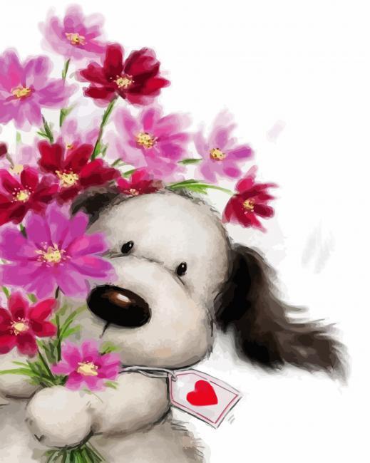 Aesthetic Dog With Flowers Painting By Numbers Kits