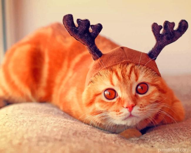 Reindeer Cat With Horns Painting By Numbers Kits