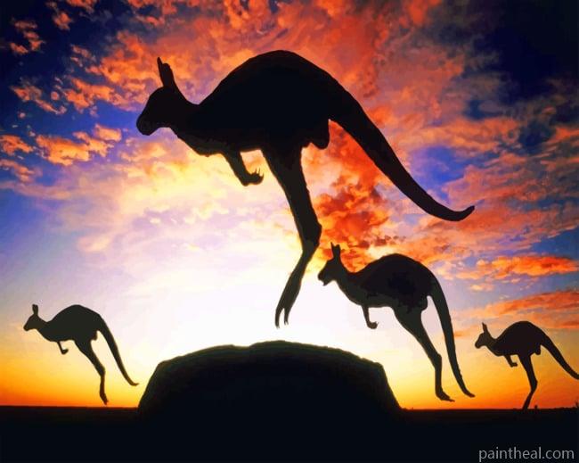 Jumping kangaroos Silhouette Painting By Numbers Kits