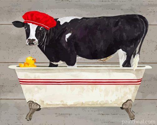 Cow Taking A Bath Painting By Numbers Kits