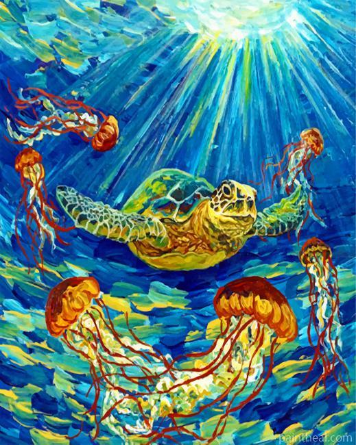 Turtle And Jellyfishes Painting By Numbers Kits