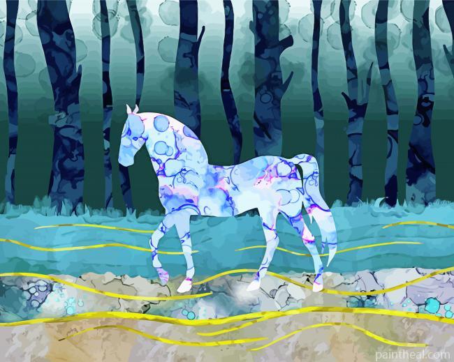 Metallic Blue Horse Painting By Numbers Kits