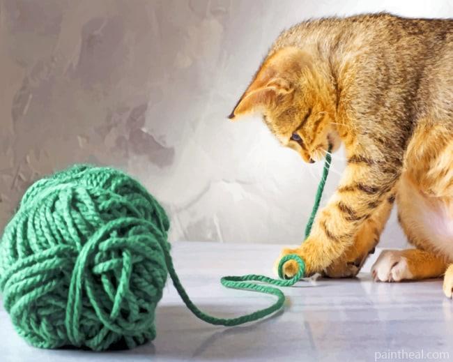 Cat Playing With Wool Ball Painting By Numbers Kits