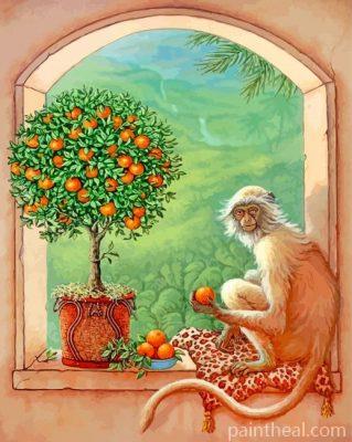 Monkey And Orange Tree Painting By Numbers Kits