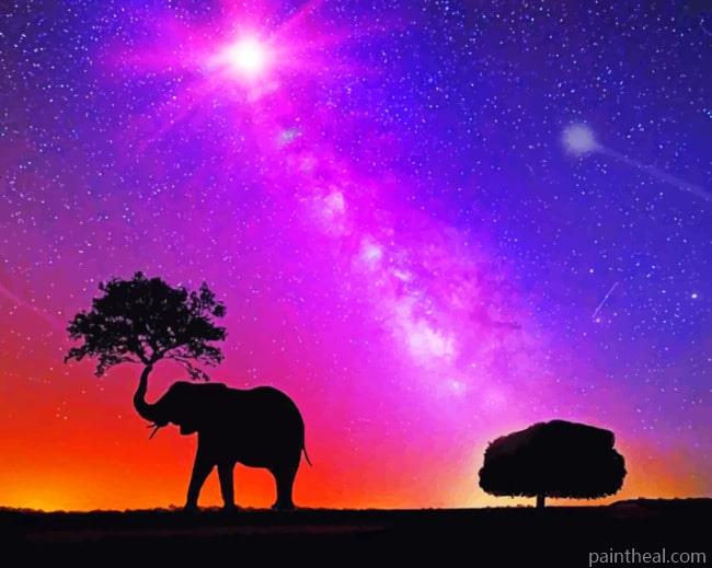 Elephant Tree Silhouette Painting By Numbers Kits