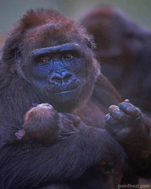 Gorilla Mother And Baby Painting By Numbers Kits