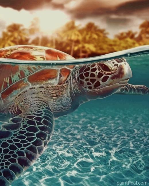 Brown Sea Turtle Underwater Painting By Numbers Kits