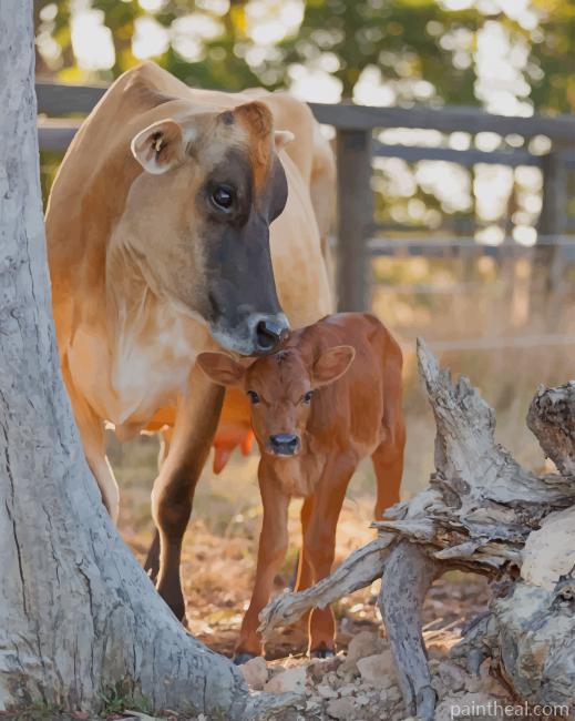Cattle With Her Baby Painting By Numbers Kits