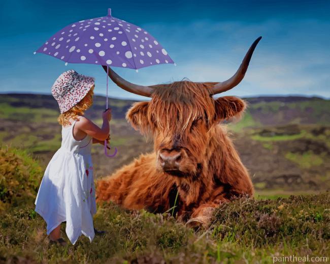 Girl With Umbrella and Cow Painting By Numbers Kits