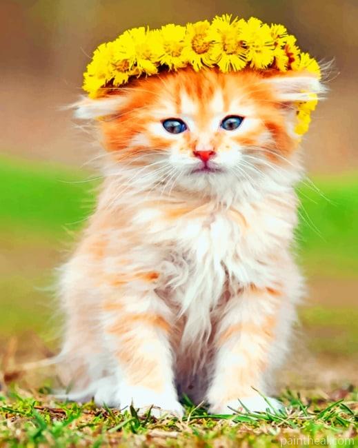 Kitten With Flowers Crown Painting By Numbers Kits