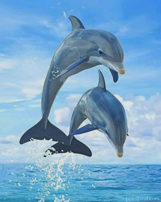 Dolphins Doing A Flip Painting By Numbers Kits